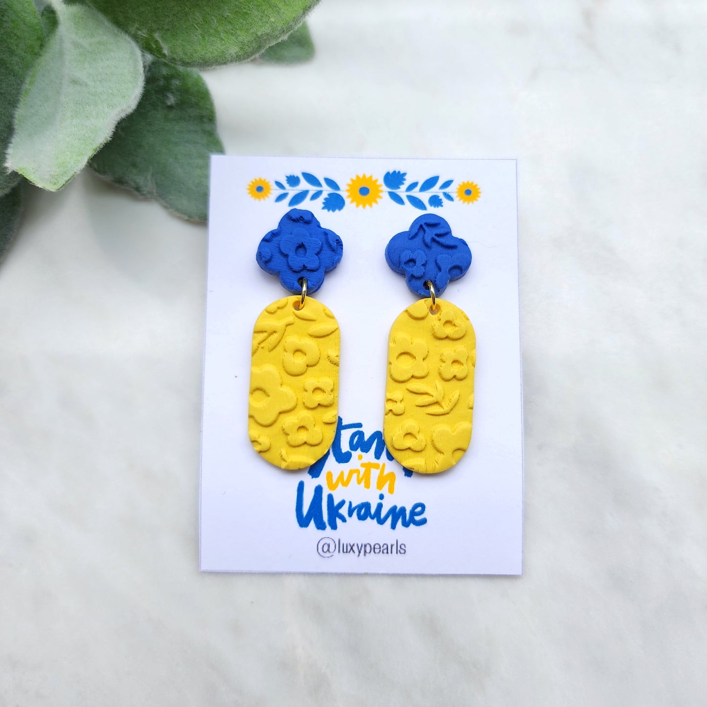 Ukrainian earrings. Support Ukrainian crafters. Polymer clay earrings. Trezub earrings. Trident earrings. Blue and yellow earrings