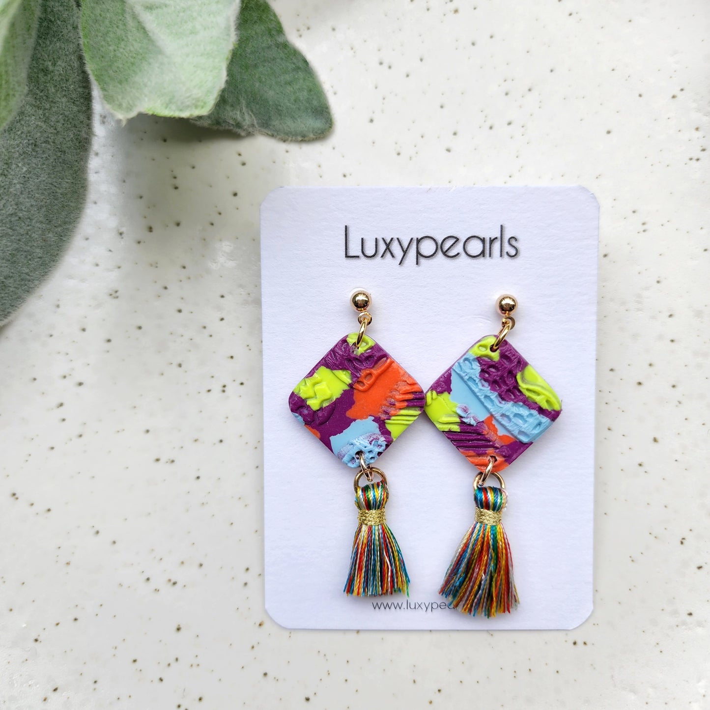 Bright colors polymer clay earrings, hair clips