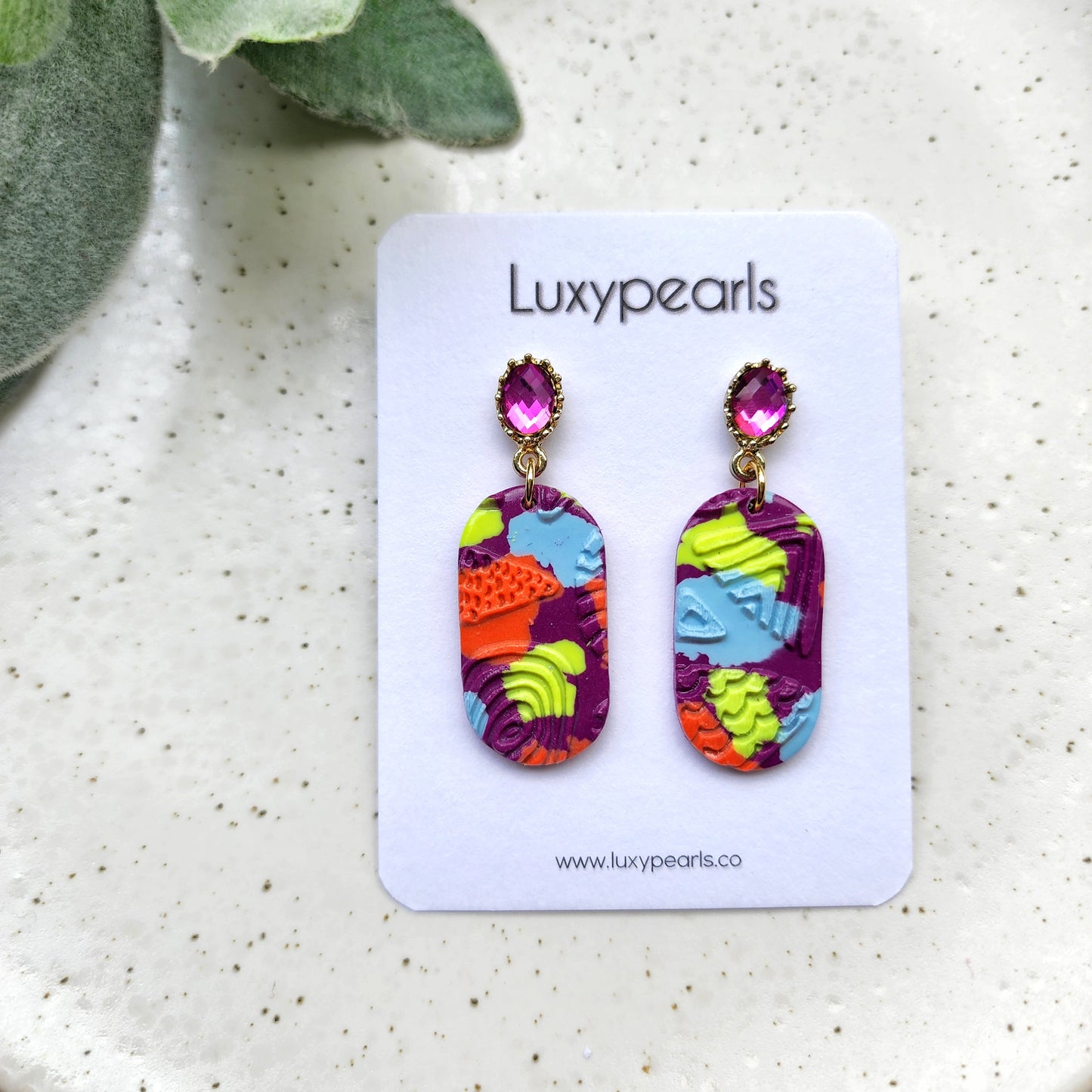 Bright colors polymer clay earrings, hair clips