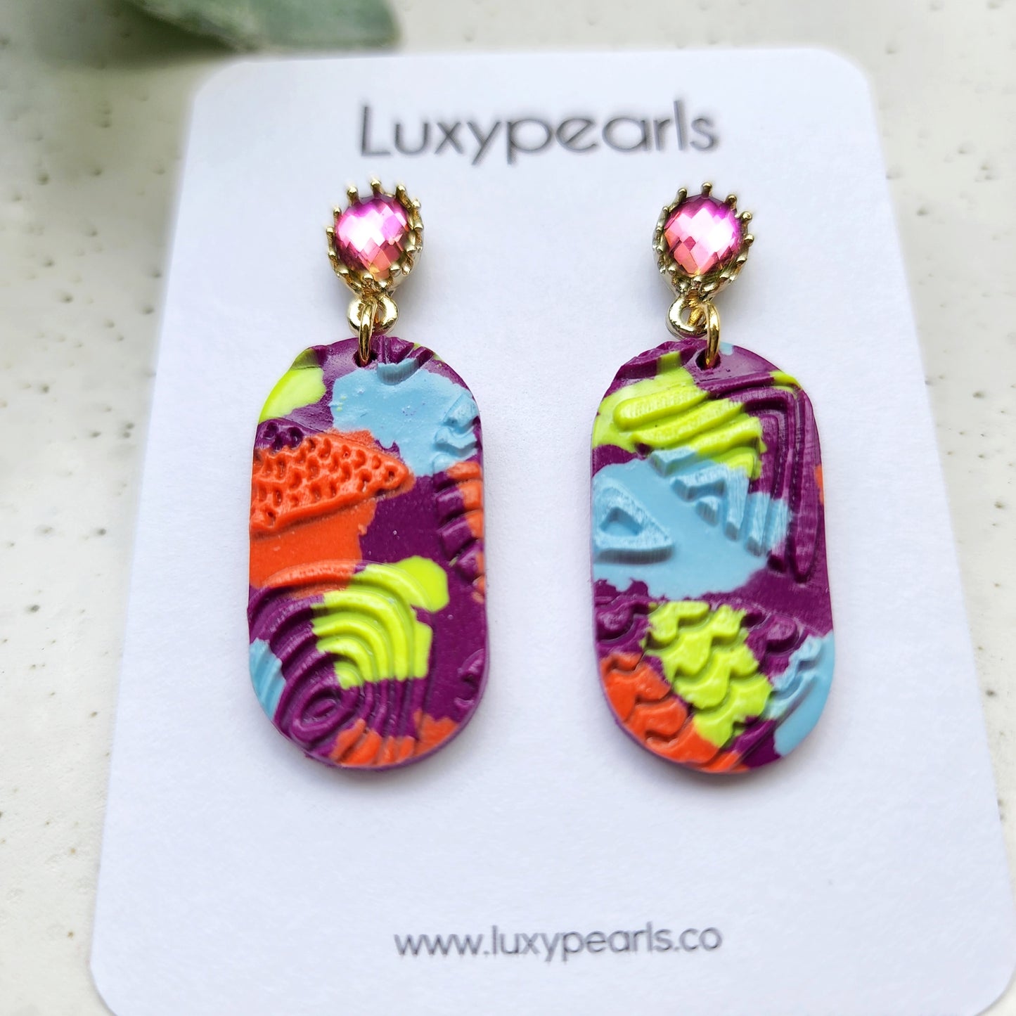 Bright colors polymer clay earrings, hair clips