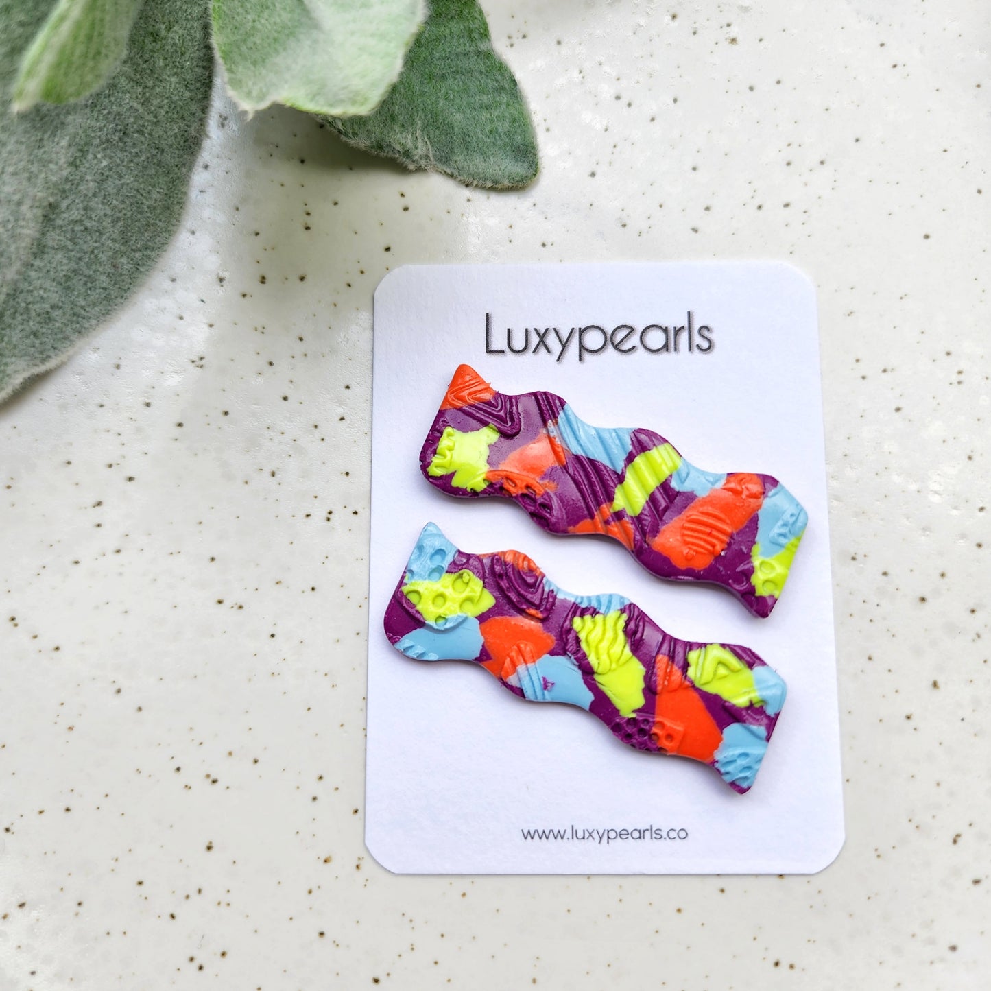 Bright colors polymer clay earrings, hair clips