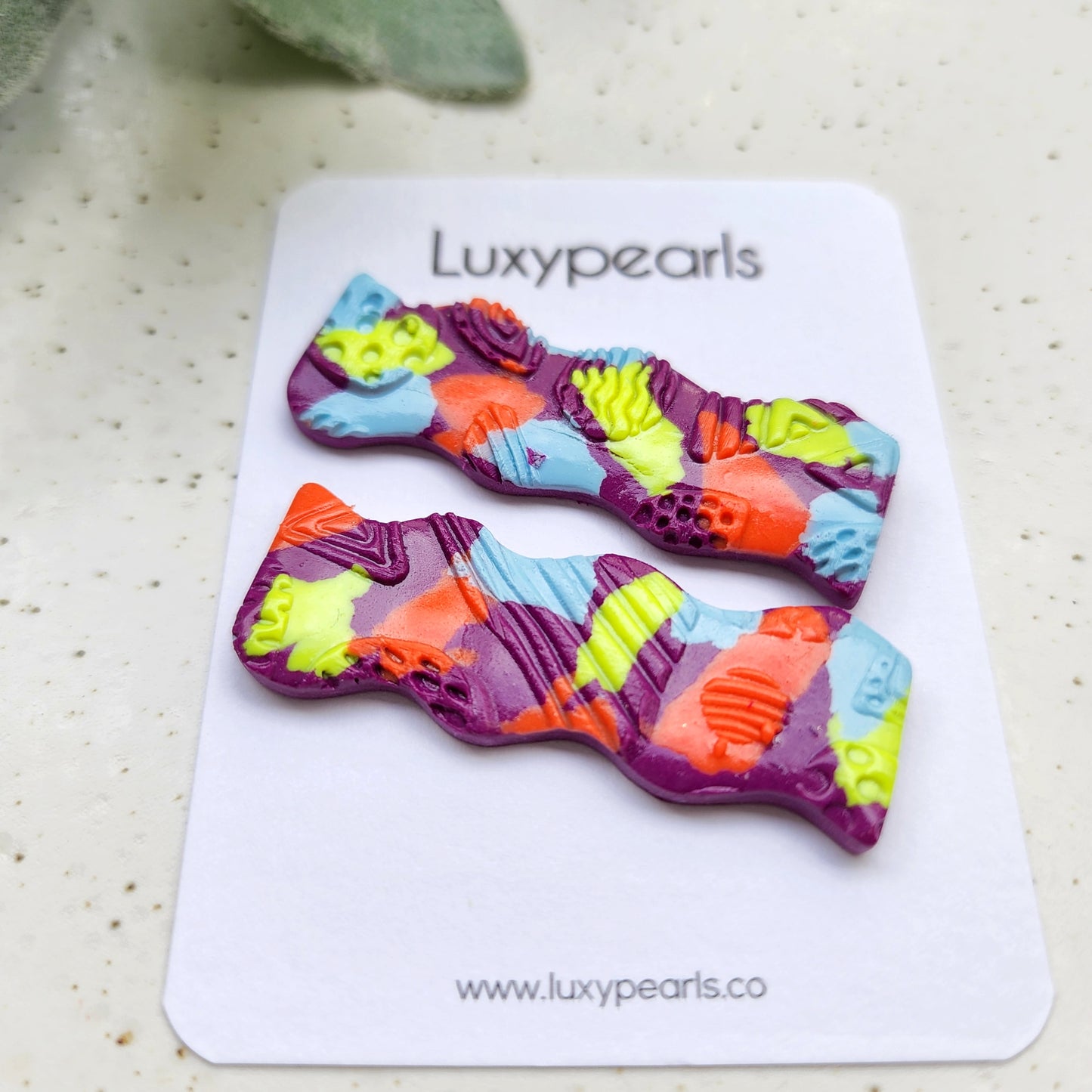 Bright colors polymer clay earrings, hair clips