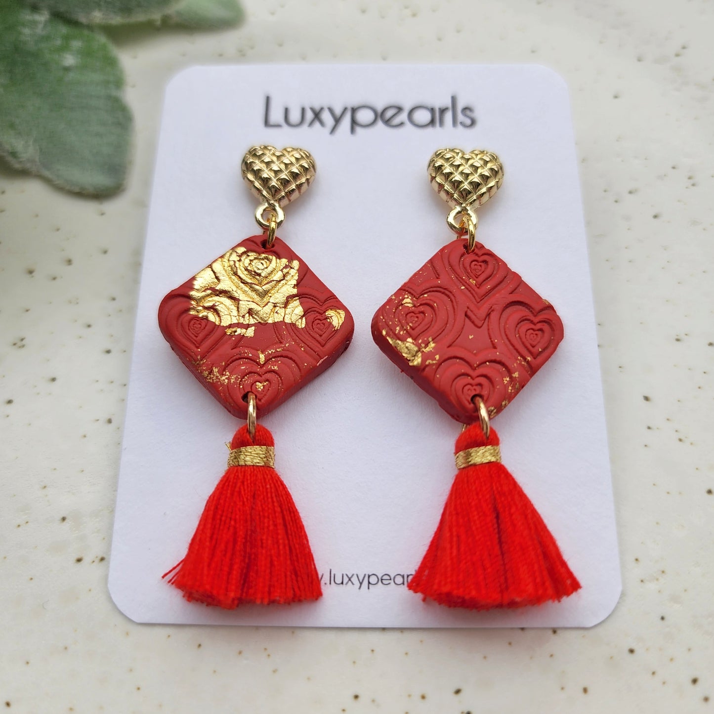 "Valentine's day" red and gold polymer clay earrings